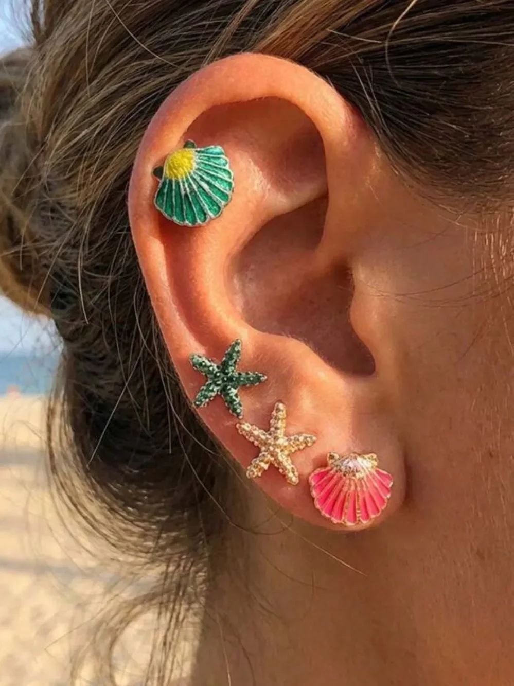 Green Starfish Stud Earrings N2248
